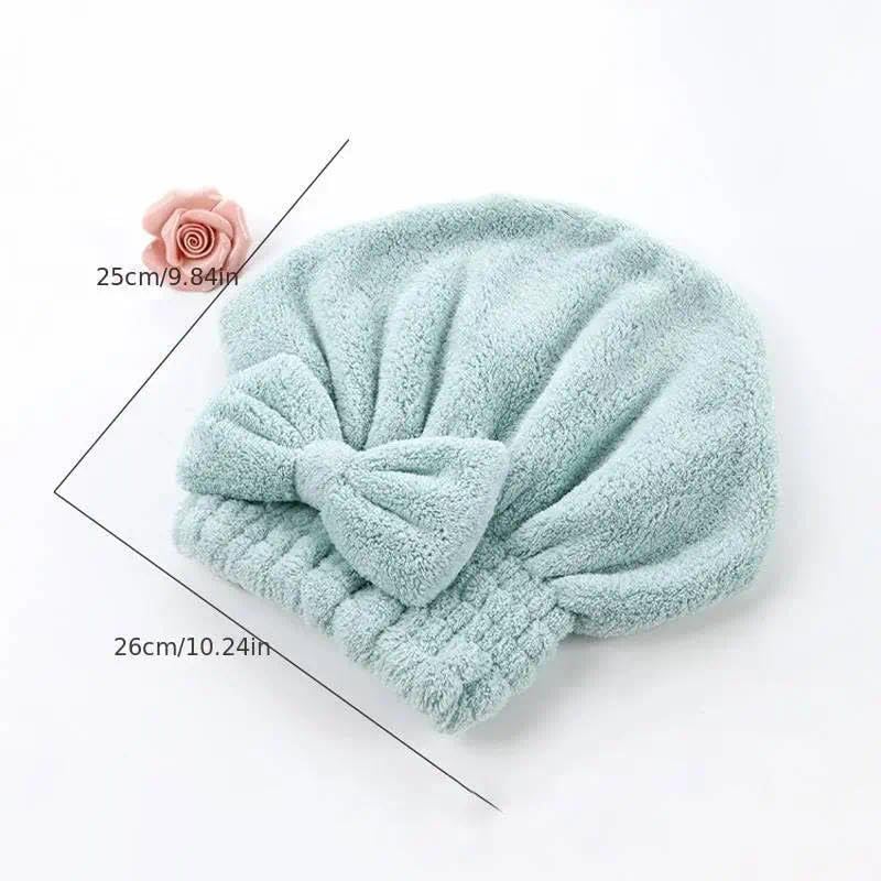 Women's 4-Piece Bow Decor Shower Cap and Hair Towel Wrap Set - Reusable Ultra-Absorbent Coral Fleece, Travel-Friendly Self Care