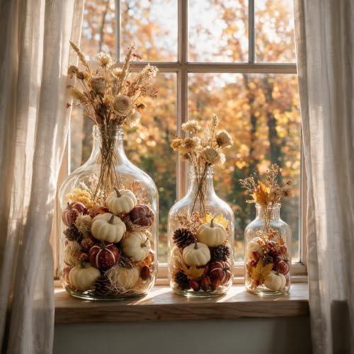 23 Pcs Fall Fake Pumpkins Set with Acorns Pine Cones Berries Maple Leaves for Thanksgiving Decor