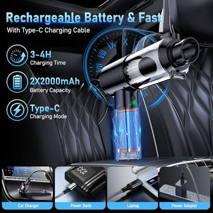 Cordless Car Vacuum Cleaner 35,000Pa Power Handheld with Air Duster - Gray