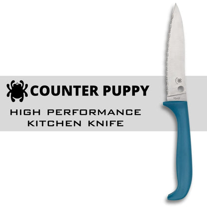 Spyderco Counter Puppy 6.9" Kitchen Knife with 3.46" Corrosion-Resistant 7Cr17 Stainless Steel Blade and Injection-Molded Blue Plastic Handle - SpyderEdge - K20SBL