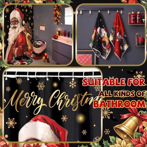 Black Christmas Santa Shower Curtain Set with Rugs and Towels - African American Holiday Decor Variation of THIS listing