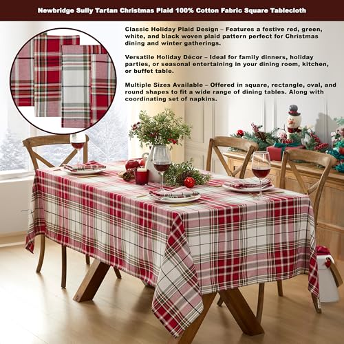 Newbridge Sully Red Plaid Christmas Tablecloth 52x52 Inch Square