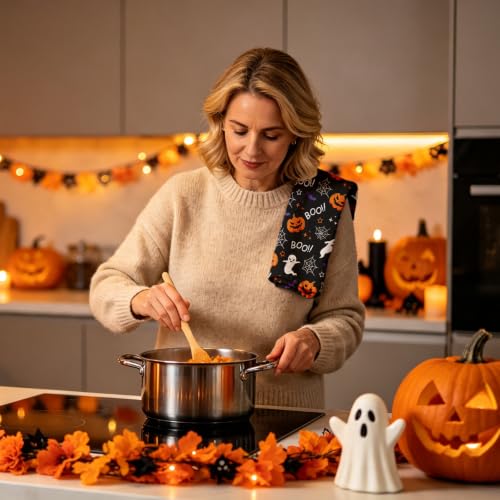 Halloween Kitchen Towels Set of 2 Ghost Pumpkin Hand Towels - Black Halloween