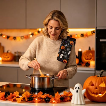 Halloween Kitchen Towels Set of 2 Ghost Pumpkin Hand Towels - Black Halloween