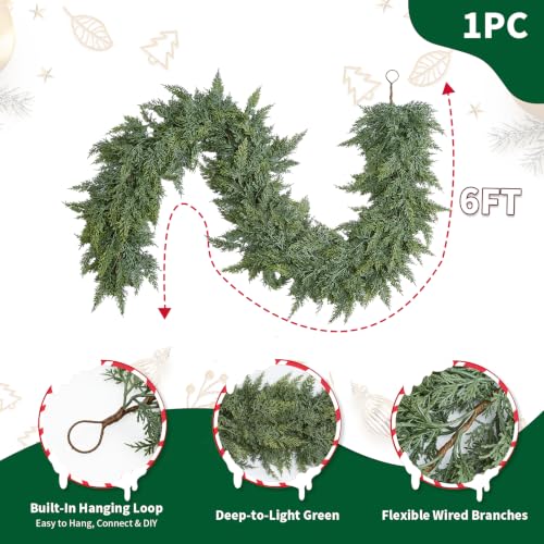 6FT Real Touch Cedar Garland for Christmas Decorations - Full Greenery
