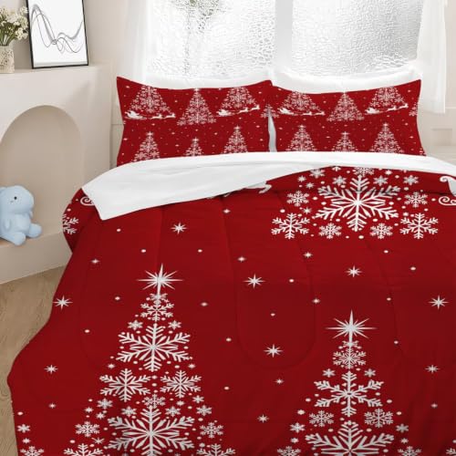 Queen Christmas Tree Comforter Set with Santa Snowflakes Kids Bedroom Decor - CERYUEE