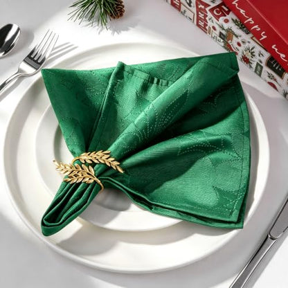 Green Jacquard Christmas Napkins Set - 12 Pieces, 18x18 Inches | Holiday Table Decor