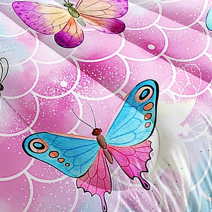 Datura home Kids Comforter Set Mermaid Scale Butterfly Printed Pattern Bedding Set with 1 Comforter and 2 Pillowcases for Girls Boys Bedroom All Season(Mermaid Full)