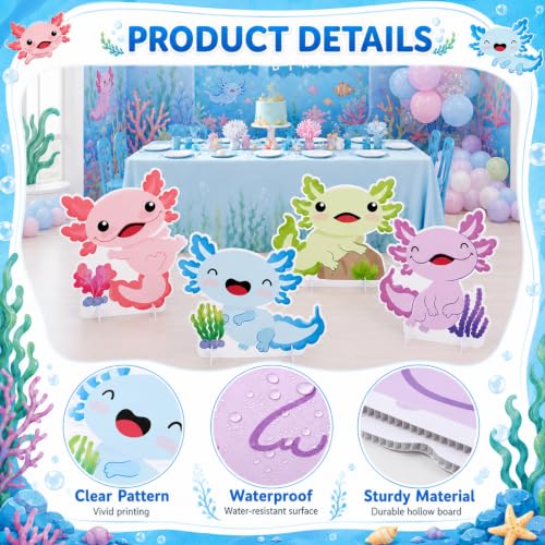 Large Axolotl Cardboard Cutouts for Birthday Party Decorations, Set of 4