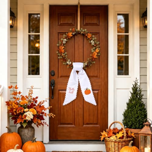 Fall Wreath Sash with Embroidered Pumpkin and Hello Fall Banner - 55.1" x 4.7"