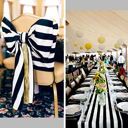 Black & White Striped Table Runner 12x72 Inches - 16 Pack - Elegant Home & Party Decor