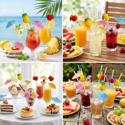 75 Pcs Cocktail Umbrellas & Fruit Straws - Party Drink Decorations