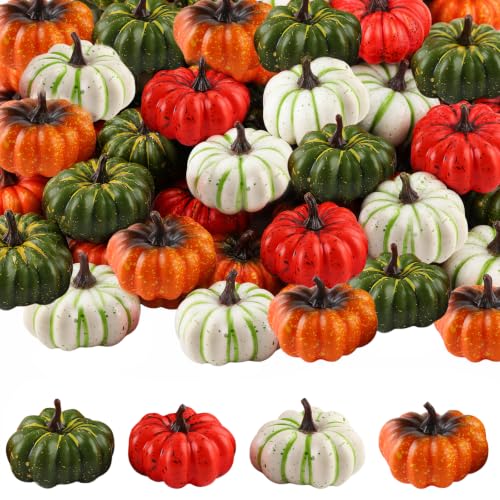 Mini Artificial Pumpkins for Fall Decor - 20 Pack Flat Thanksgiving Decorations