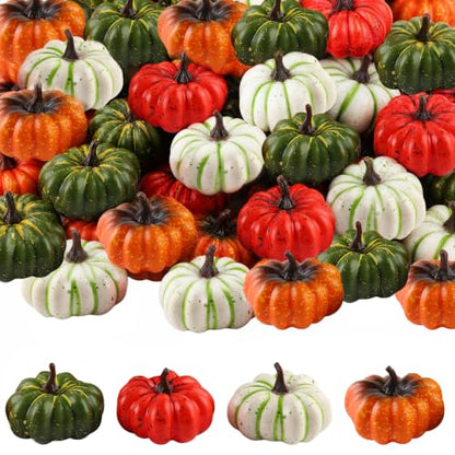 Mini Artificial Pumpkins for Fall Decor - 20 Pack Flat Thanksgiving Decorations