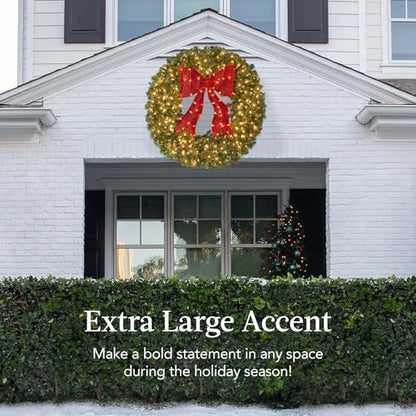 36in Artificial Christmas Wreath with Red Lighted Bow and 150 LED Lights - Green Spruce
