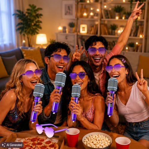 Purple K-pop Party Set with Heart Sunglasses & Inflatable Microphones - 24PCS - Variation 02