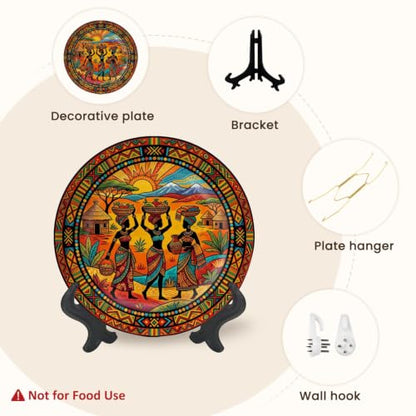 10-Inch Ceramic Decorative Plate with Stand & Wall Hook - African Style, Color7