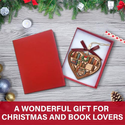 Just A Girl Who Loves Books Heart Bookshelf Wooden Christmas Ornament - Reader Gift