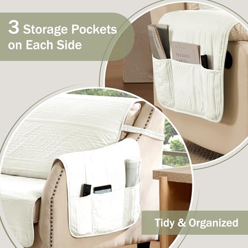 Large White Recliner Chair Cover Water-Repellent Boho Slipcover with Pockets - 30 Inch
