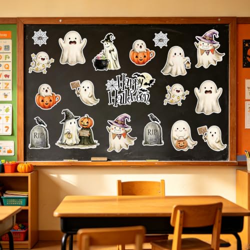 Halloween Ghost Cardboard Cutouts Set - Retro 36 Pieces for Home, Office, Classroom, Party Decoration