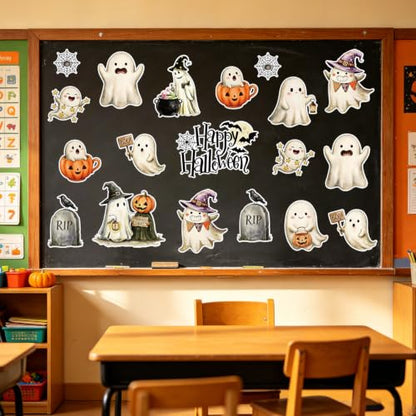 Halloween Ghost Cardboard Cutouts Set - Retro 36 Pieces for Home, Office, Classroom, Party Decoration