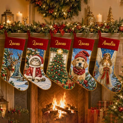 Personalized Needlepoint Christmas Stocking with Name - Family Holiday Decor B02