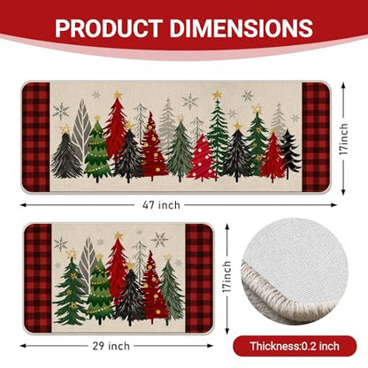 Merry Christmas Tree Red Kitchen Rugs Set of 2 - Christmas Tree Variation
