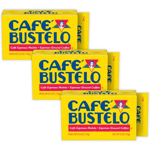 Pantry Delight Bundle - Cafe Bustelo Ground Coffee Espresso Brick Bulk, 6 Ounces Each, 3 Pack Bundled with Pantry Delight Espresso Recipe Card - Classic Bold Flavor Cuban Bustelo Coffee Beans