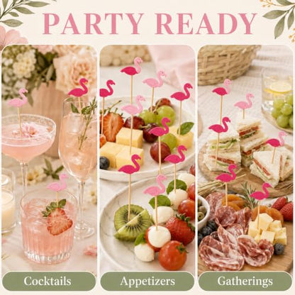 200pcs Flamingo Cocktail Picks - Decorative Bamboo Toothpicks for Appetizers & Drinks