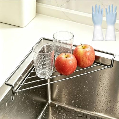 Stainless Steel Corner Sink Rack - Space Saving Triangular Draining Shelf for Kitchen & Bathroom