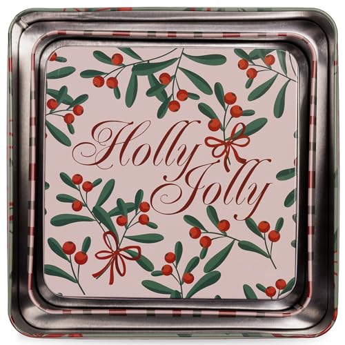 Square Cookie Tin Set of 3 - Holly Jolly Holiday Gift Containers