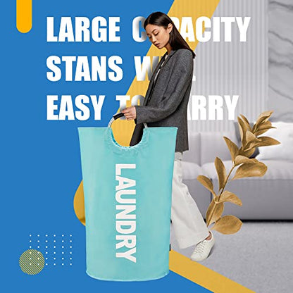 Caroeas XX-Large 115L Laundry Basket (7 Colors), Waterproof Laundry Hamper, Laundry Bag with Padded Handles, Clothes Hamper Stands Up Well, Collapsible Laundry Basket Easy Storage(Light Blue)