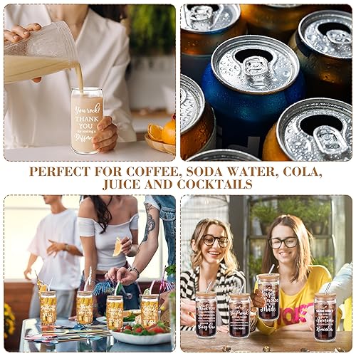 Employee Appreciation Gift Set - 12 Glass Cups with Bamboo Lids & Straws, 16oz, Christmas & Religious Gifts