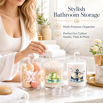 Deer Cotton Swab Holder with Lid - Clear Acrylic Woodland Bathroom Jar