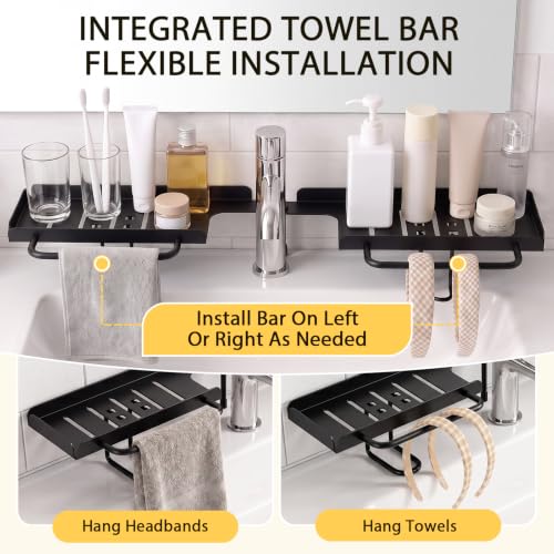 Black 20-Inch Rotatable Over Sink Faucet Shelf Organizer with Towel Bar