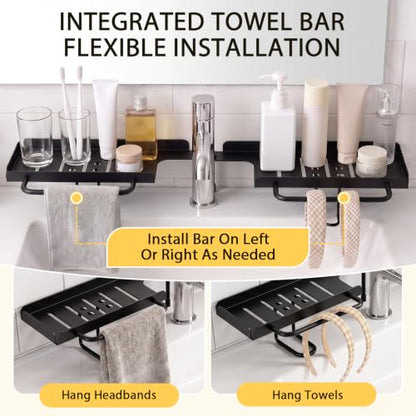 Black 20-Inch Rotatable Over Sink Faucet Shelf Organizer with Towel Bar