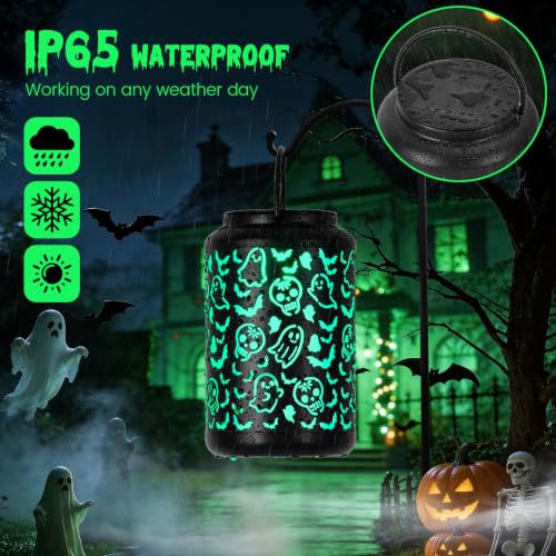 Outdoor Halloween Skull & Ghost Solar Lantern with Green Light