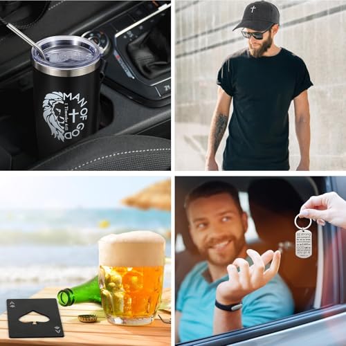 Religious Christian Gift Set for Men Christmas - Inspirational Spiritual Gifts with Tumbler Socks Cap Keychain Candle & More - Style 1