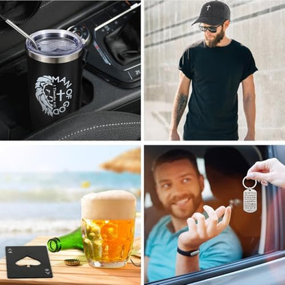 Religious Christian Gift Set for Men Christmas - Inspirational Spiritual Gifts with Tumbler Socks Cap Keychain Candle & More - Style 1