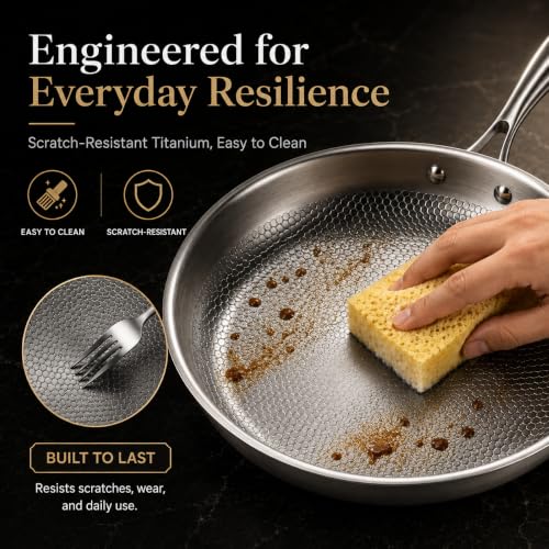 8 Inch Titanium Frying Pan with Lid & Spatula - Uncoated Hammered Scratch-Resistant Skillet for Induction & Oven Cooking - Variation of 8in
