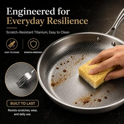 8 Inch Titanium Frying Pan with Lid & Spatula - Uncoated Hammered Scratch-Resistant Skillet for Induction & Oven Cooking - Variation of 8in