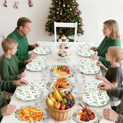 Christmas Disposable Paper Plates and Napkins Set - 150 Pcs Holiday Tableware - Merry Christmas Holiday Decorations - Variation: Christmas-150p
