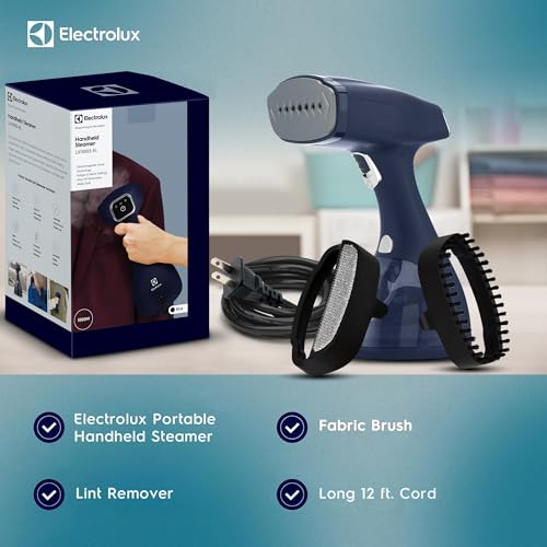 Electrolux Steamer for Clothes, LX15003 Portable Handheld Fabric and Garment Steamer Iron Press Wrinkle Remover with Lint Remover & Fabric Brush – Black