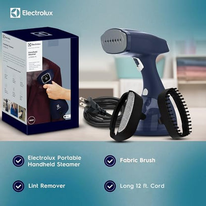 Electrolux Steamer for Clothes, LX15003 Portable Handheld Fabric and Garment Steamer Iron Press Wrinkle Remover with Lint Remover & Fabric Brush – Black