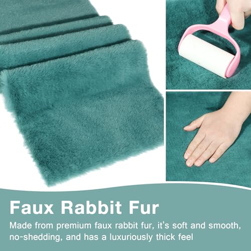 Teal Blue Faux Fur Table Runner 11.8 x 70.9 Inches Fluffy Shaggy Decor