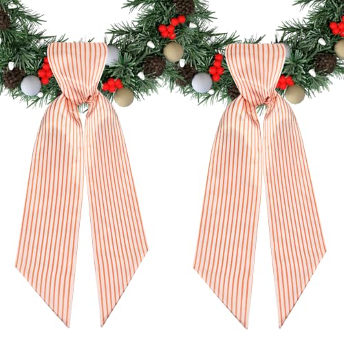 Halloween Fall Wreath Sash Satin 2-Pack Orange White Stripes for Front Door