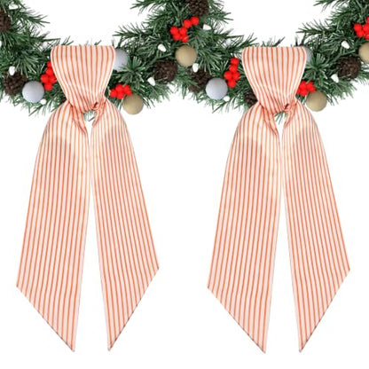 Halloween Fall Wreath Sash Satin 2-Pack Orange White Stripes for Front Door