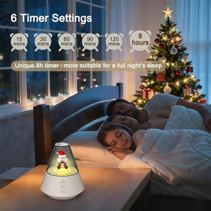 White Noise Machine with Santa & Bear Figurines, Night Light, 30 Soothing Sounds