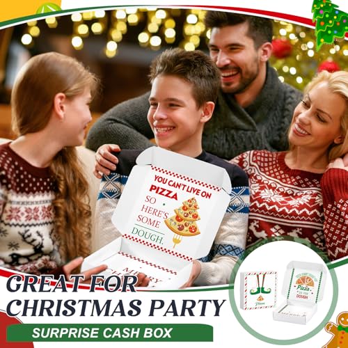 12 Pack Christmas Pizza Gift Boxes - 7 x 7 Inch Kraft Paper Holiday Money Holders with Cards & Ribbons