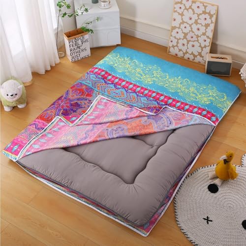 Queen Japanese Futon Mattress Cover - Washed Cotton Floor Bed Cover with Zipper, 60x80in / 152x203cm